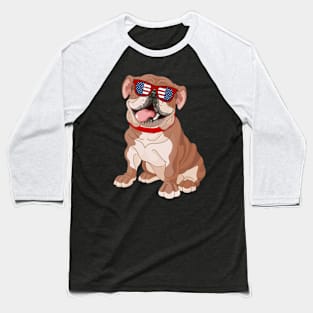 Patriotic Bulldog With America Flag Sunglasses 4Th Of July Baseball T-Shirt